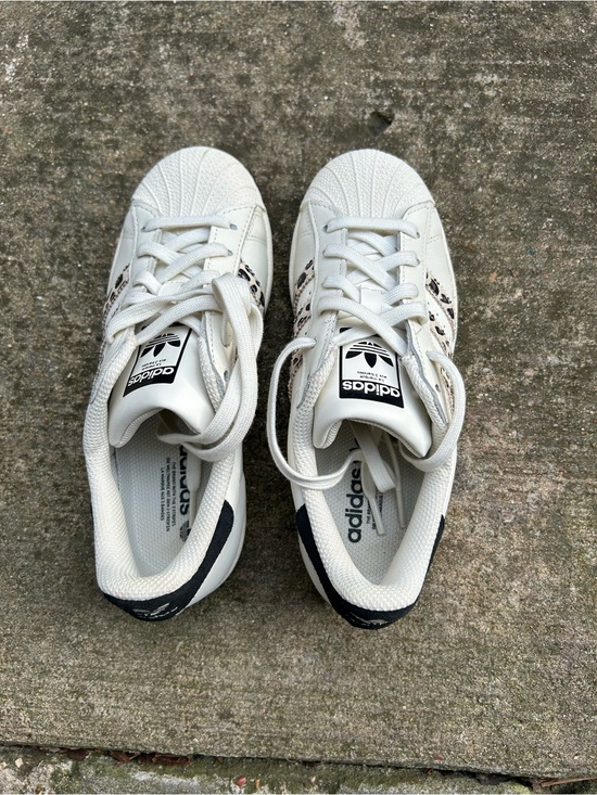 adidas Shoes - adidas White Sneakers with Leopard Print Accents